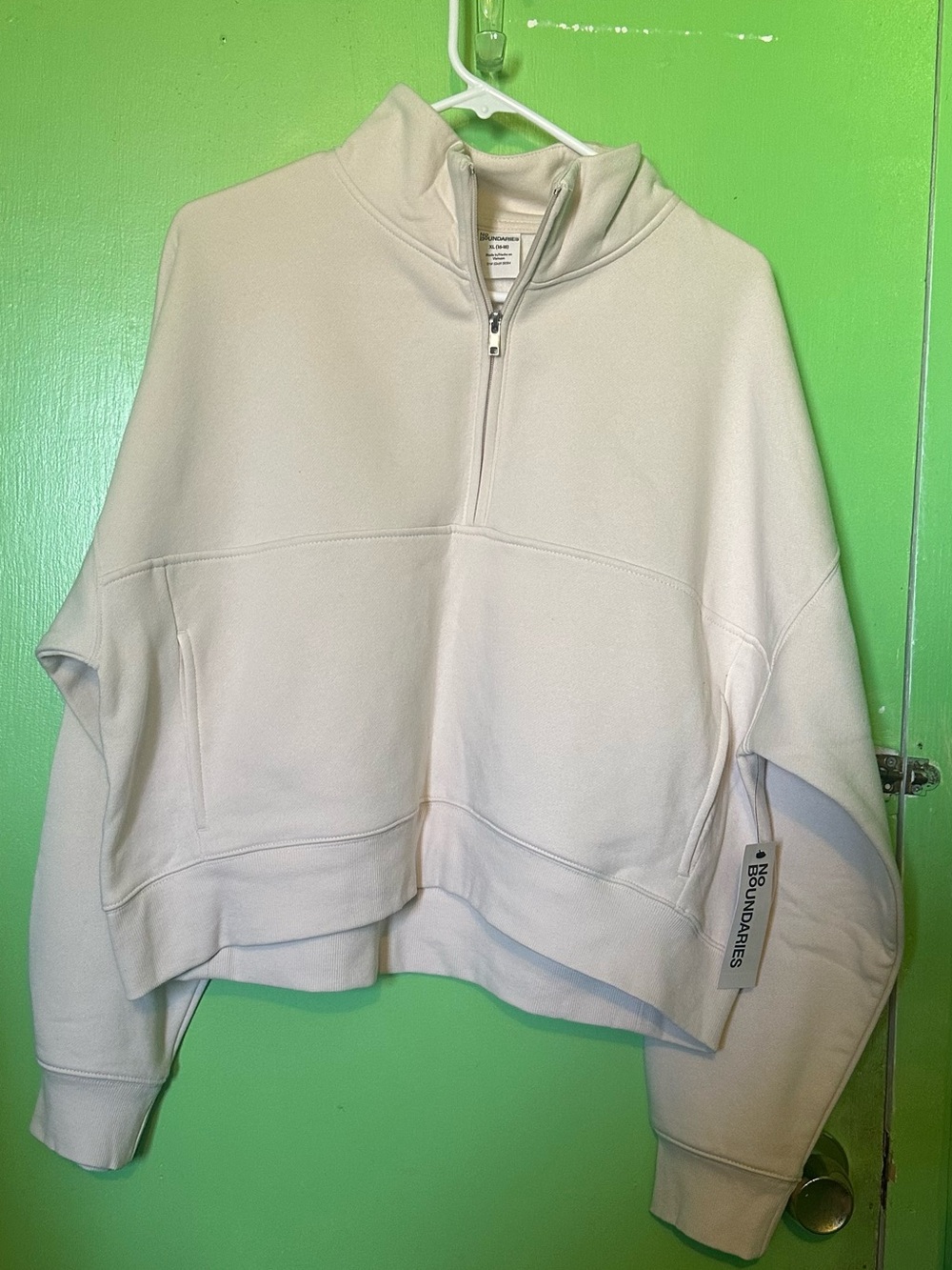 No Boundaries Cream Half-Zip Cropped Pullover